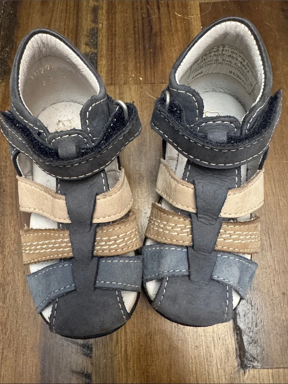 KICKERS Leather Kids Brown, Tan and Blue Sandals